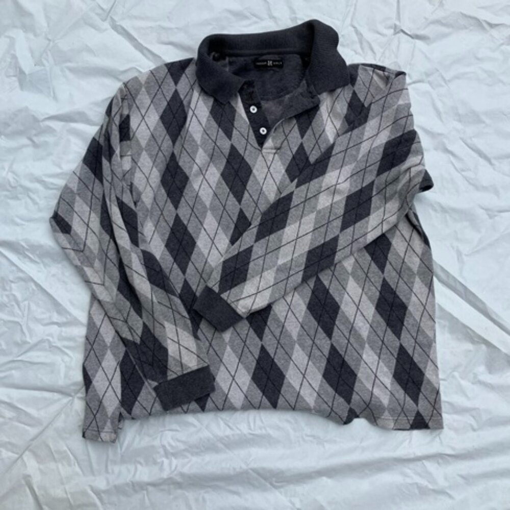 Haggar Golf Greyscale Argyle Shirt